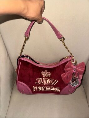 Juicy Couture Pink and Burgundy Velvet 'Juicy Princess' Shoulder Bag